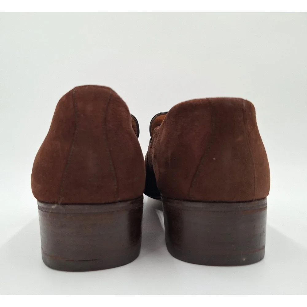 Mauri Mens Brown Suede Crocodile Embossed Leather Loafers Size 8 D Italy Vintage